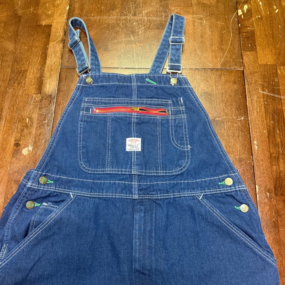 Pointer Brand Overalls Men 38x30 Blue Denim Bib Zipper Pocket Made in USA